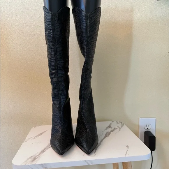 Schutz Maryana Black Croc Knee High Boots, NWOB, Size 5 - Picture 3 of 11